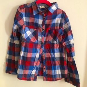Zara Kids Red, White, and Blue Plaid Button-up Shirt